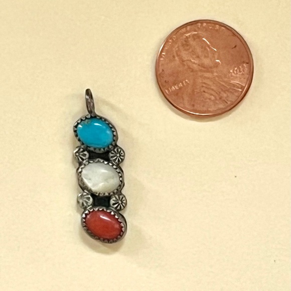 1980s vintage aztec silver turquoise red white stone necklace pendant - Picture 4 of 9